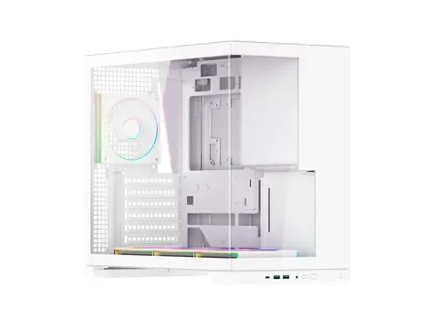 Gabinete Munfrost Flow, media torre, 4 ventiladores ARGB, blanco