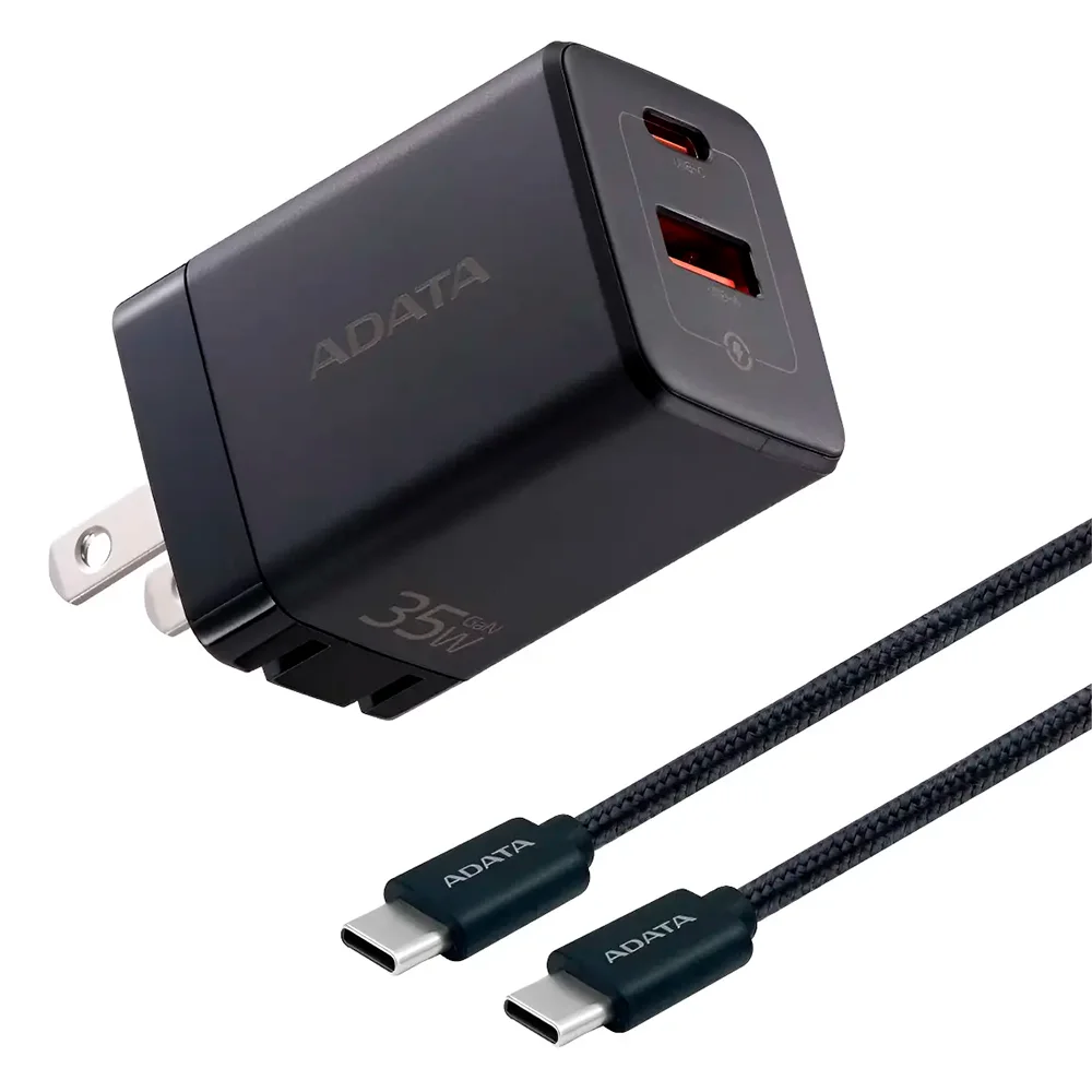 Cargador de Pared ADATA 35W GaN / USB Tipo-C + USB Tipo-A / Power Delivery 3.0 / Quick Charge 3.0 / CHU-0352-QCPDBK-CCU2-200