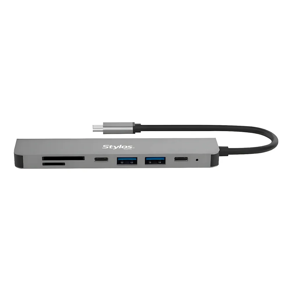 Adaptador Stylos Tech Hub Tipo C / 7 En 1 / Hdmi Usb Sd / Plateado / STCBHUB71G