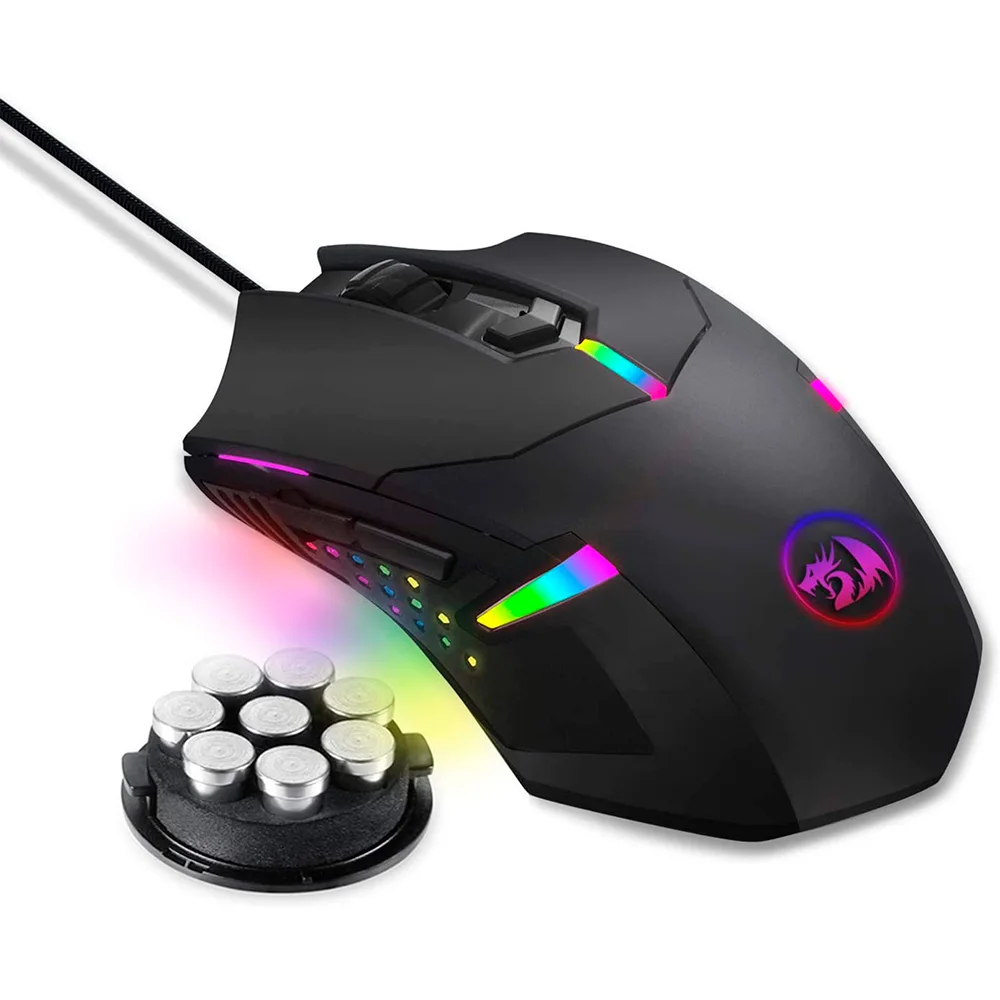 Mouse Gamer Redragon Centrophorus M601 RGB / Alámbrico / Ergonómico de 6 botones programable / Ajuste de peso / 800-7200 DPI / Negro / M601-RGB V1