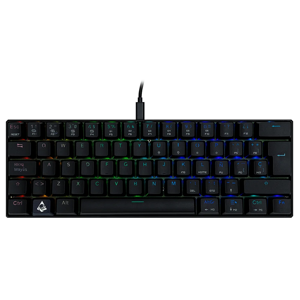 Teclado Gamer Mecánico Munfrost Dark Moon Black / Switch Gateron Blue / Formato 60% / Alámbrico USB Desmontable / Iluminación ARGB / Distribución Español / MFKDMA1B