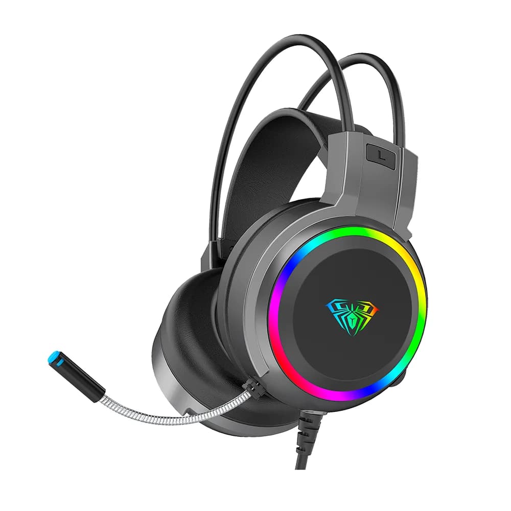 Diadema Gamer AULA Mountain S608 / Iluminación RGB / Drivers 50mm / Alámbrica (3.5mm + USB) / Negro / S608