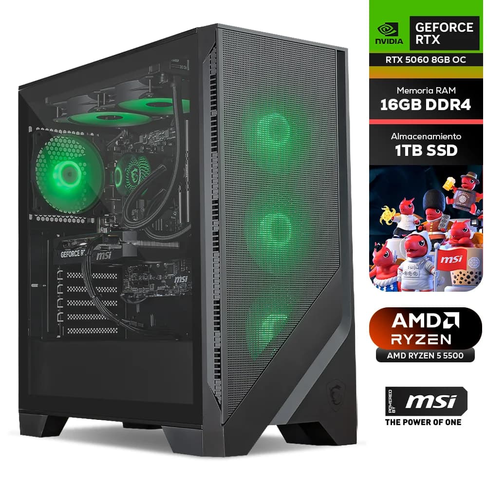 Computadora PRIDE MSI ANACONDA V3 / NVIDIA GEFORCE RTX 5060 8GB OC / AMD RYZEN 5 5500 / 16GB RAM DDR4 / 1TB SSD / 650W 80+ BRONZE / WIFI / BT