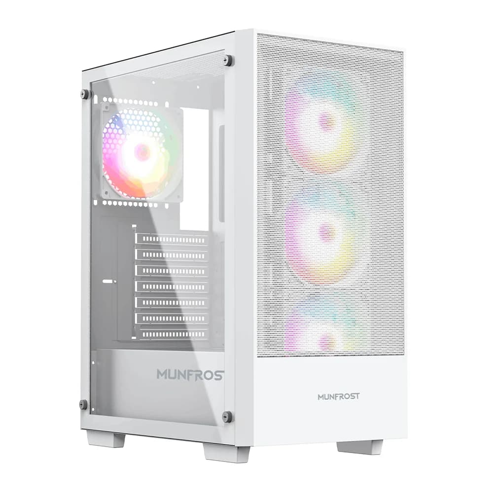 Gabinete Munfrost Alpha White / Cristal templado / ARGB Sync / Controlador de ventiladores / Atx - Micro ATX - Mini ITX / 4 Ventiladores ARGB incluido/