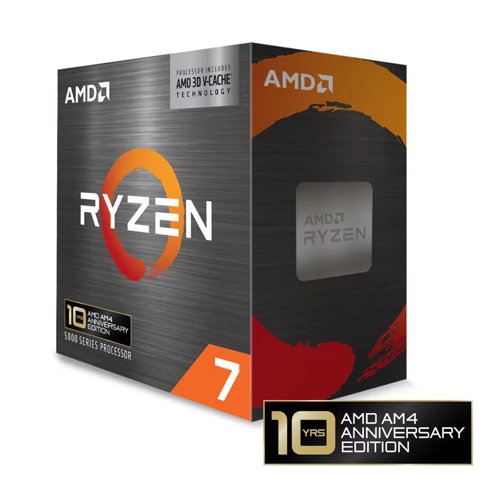 Procesador AMD Ryzen 7 5800X3D 10th Anniversary Edition/ Tecnología AMD 3D V-Cache / 8 Core / 16 Thread / 3.4GHz / 4.5GHz Boost / TDP 105W / No incluye disipador / (Requiere Tarjeta de Video) / 100-100000651POF