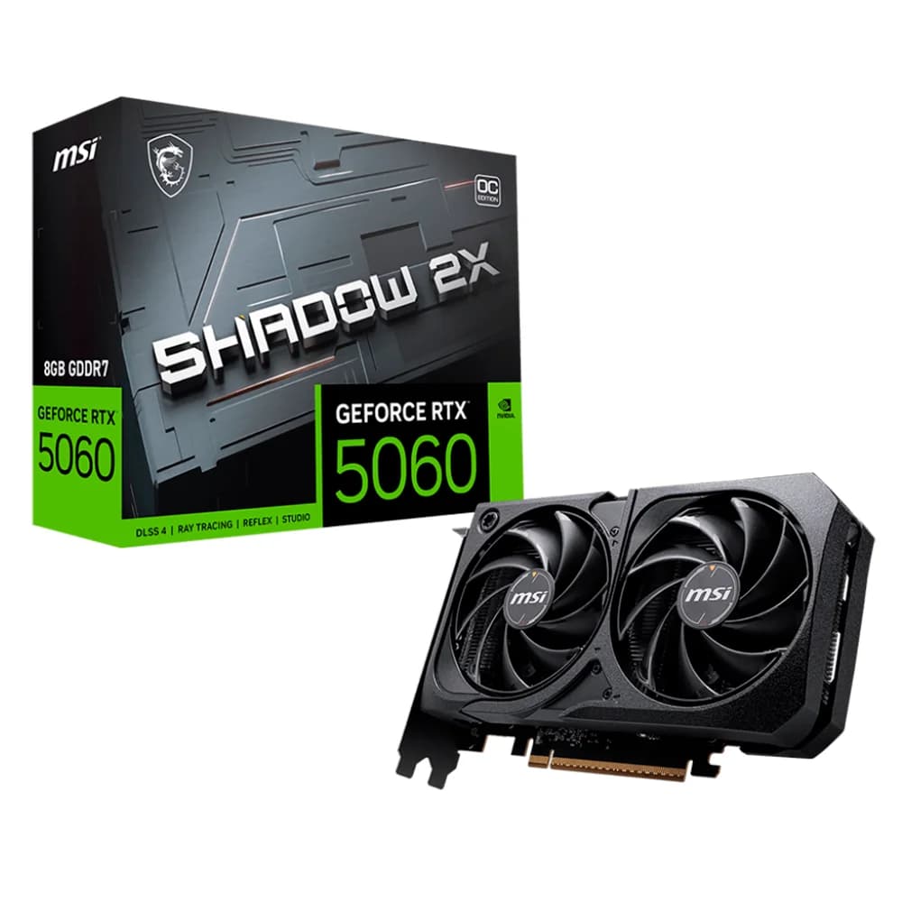 Tarjeta de Video MSI GeForce RTX 5060 8G Shadow 2X OC / 8GB / GDDR7 / 28Gbps / 128 bit / PCIe 5 / Boost: 2535 Hz / HDMI 2.1b / 912-V537-038
