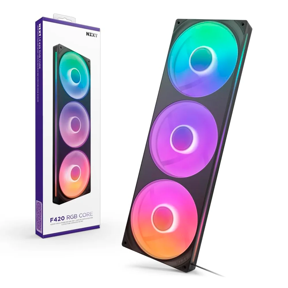 Unidad de Ventilador Monocasco NZXT F420 RGB Core / De un Solo Marco / 420mm / 3 Ventiladores RGB de 140mm / Control de Velocidad e Iluminación / Alta presión Estática y Flujo de Aire / RF-U42HF-B1