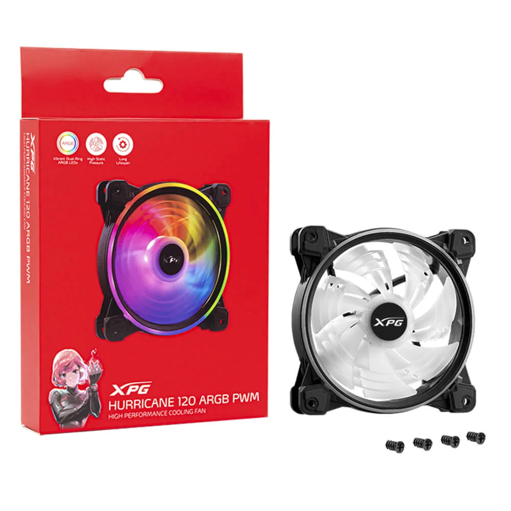 Ventilador para Gabinete XPG Hurricane 120mm / ARGB Led de Doble Anillo / HURRICANE120ARGBPWM-BKCWW