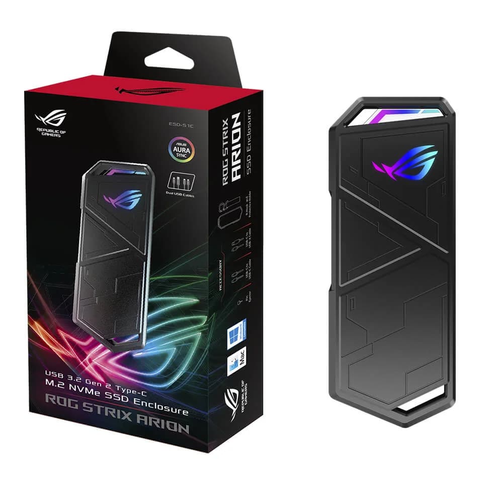 Gabinete / Enclosure Asus ROG STRIX ARION / USB 3.2 Tipo C / M.2 NVMe SSD / RGB Aura Sync / B + M Key / 10GB/s ESD-S1C/BLK/G/A /