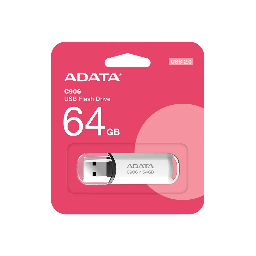 Memoria USB Adata C906 / 64GB / USB 2.0 / Lectura 30 MB/s / Escritura 8 MB/s / Blanco / AC906-64G-RWH