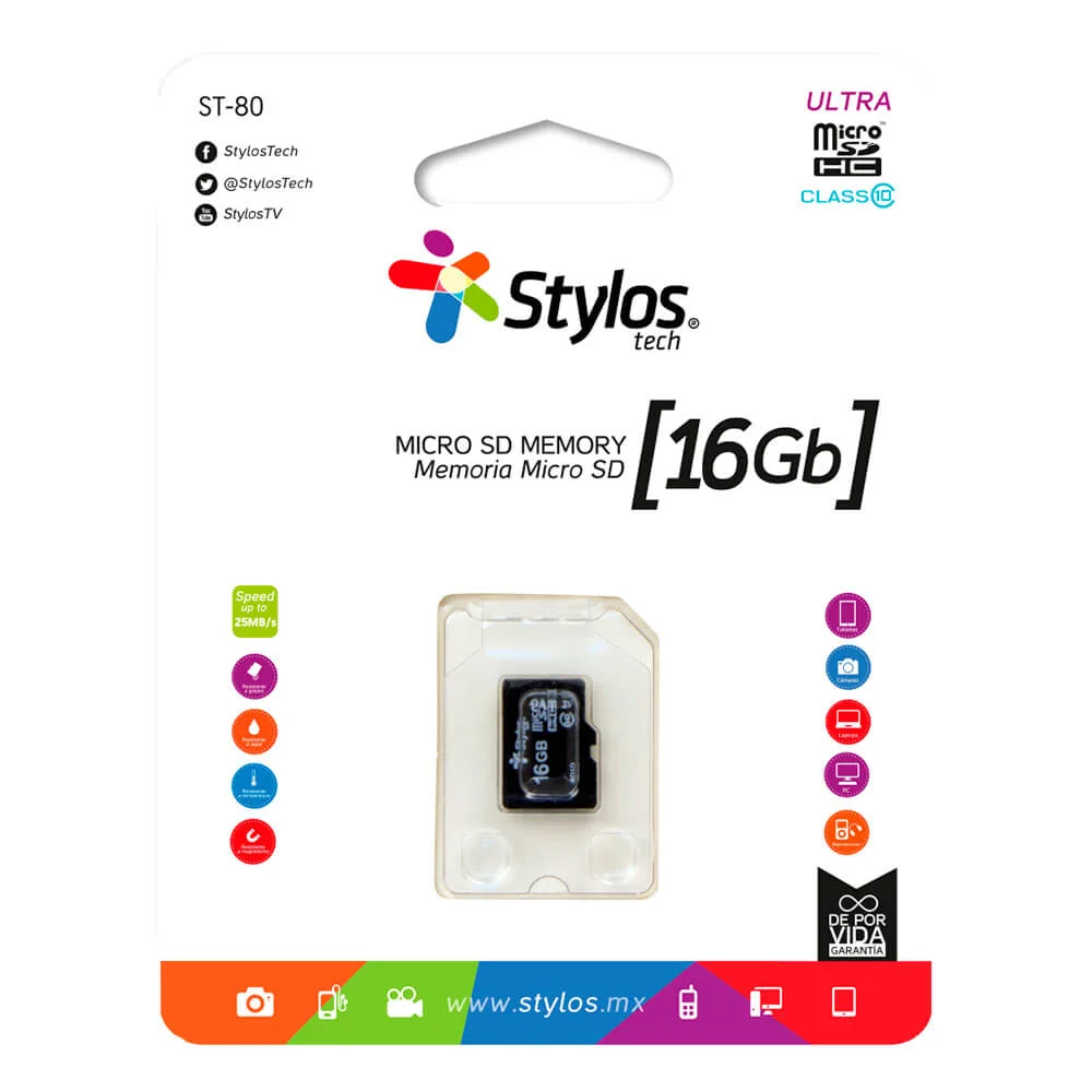 Memoria MicroSD Stylos STMS164B 16GB S/A Clase 10 UHS-1 / STMS164B