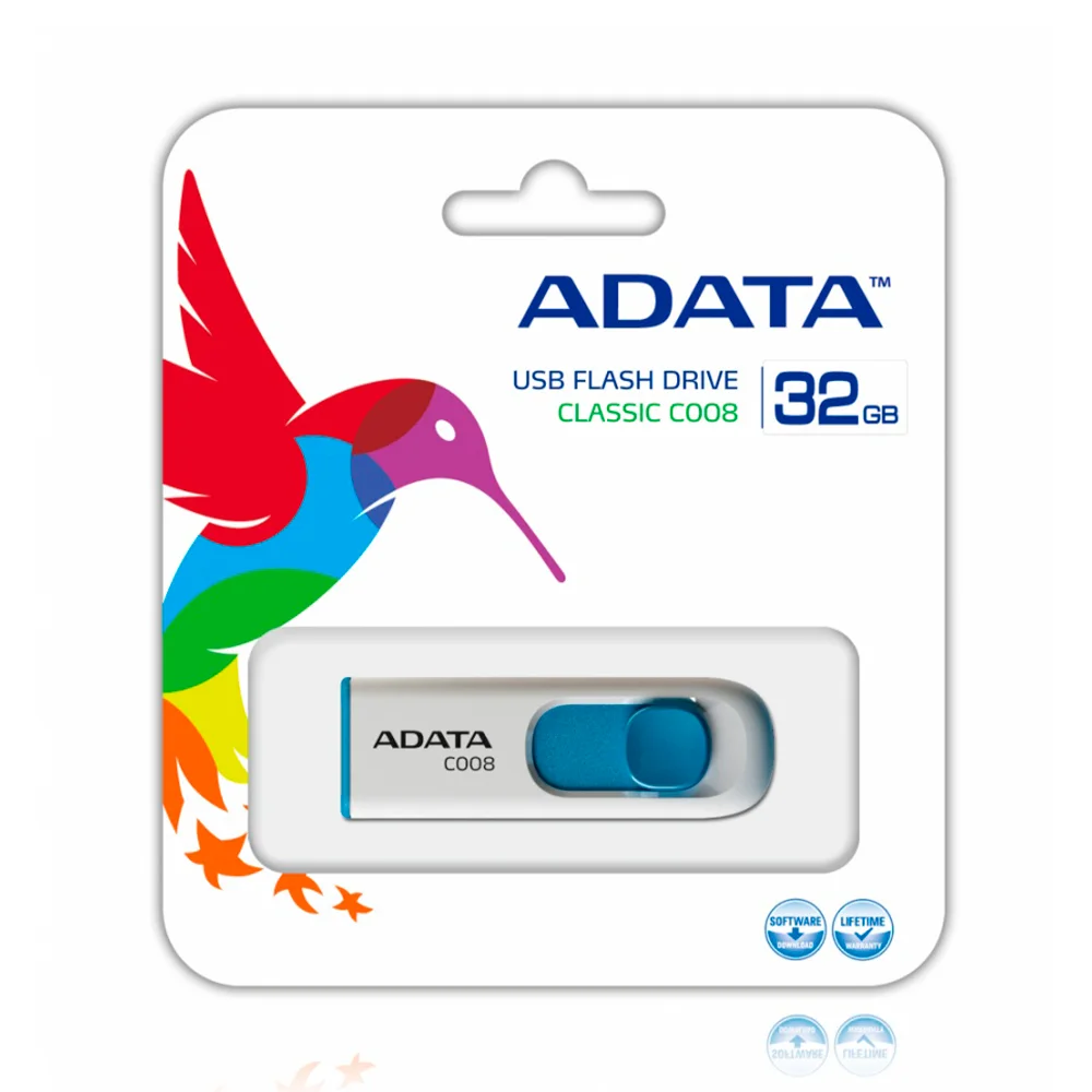 Memoria USB Adata C008 / 32GB / USB 2.0 / Azul/Blanco / AC008-32G-RWE