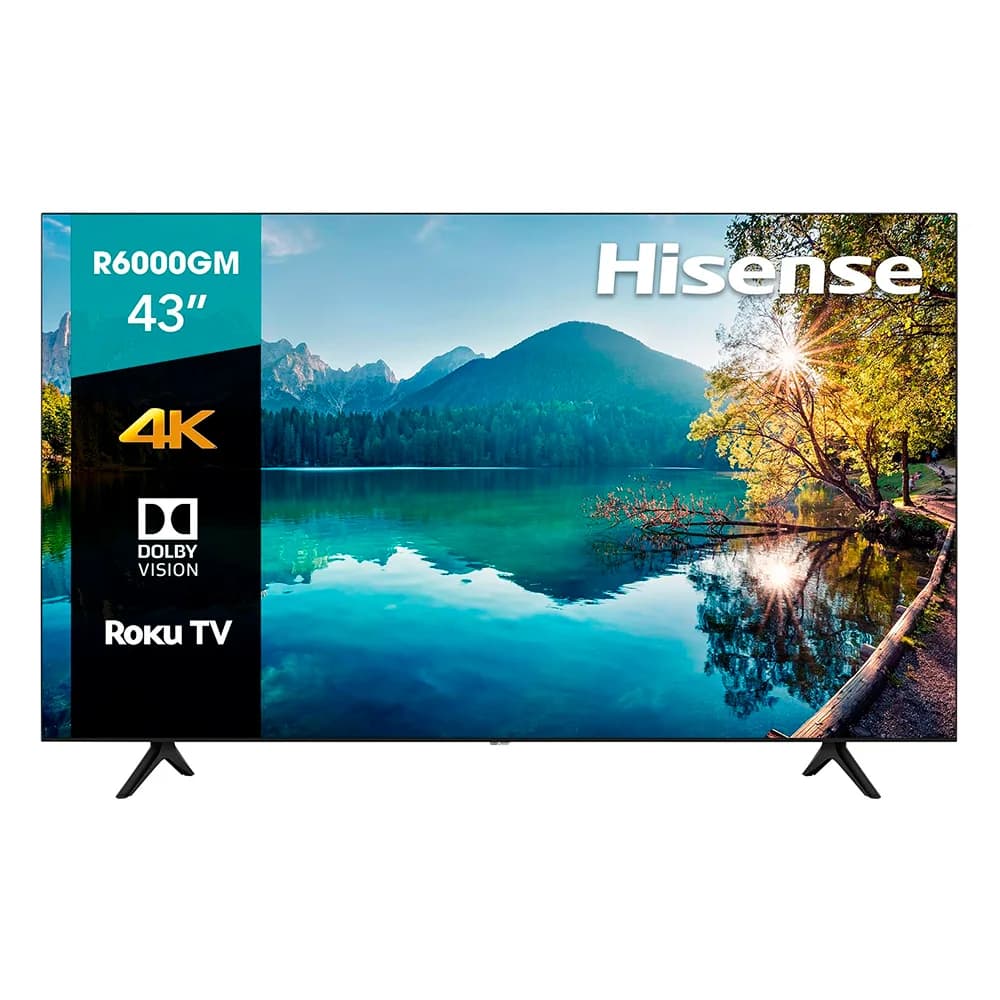 Pantalla Hisense 43R6000GM / Smart TV / 43" / 4K Ultra HD (3840×2160) / Roku TV / HDR10 / DTS Studio Sound / Wi-Fi / 3 HDMI / 1 USB / Negro / 43R6000GM