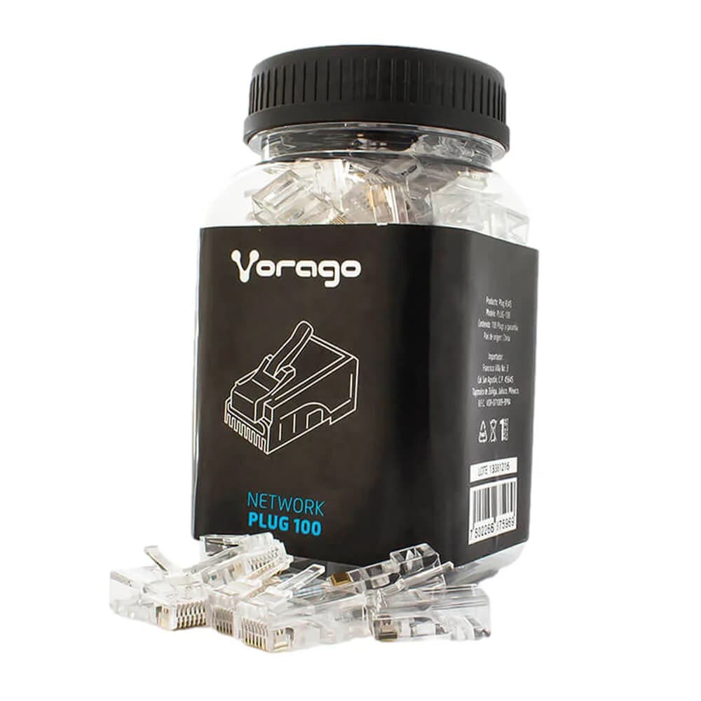 Conector Vorago RJ-45 / Transparente / 100 Piezas / PLUG-100