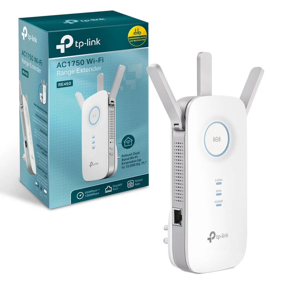 Expansor de Cobertura TP-LINK Wifi AC1750 / 1 LAN / Enchufe a pared / WPS / 3 Antenas / RE450