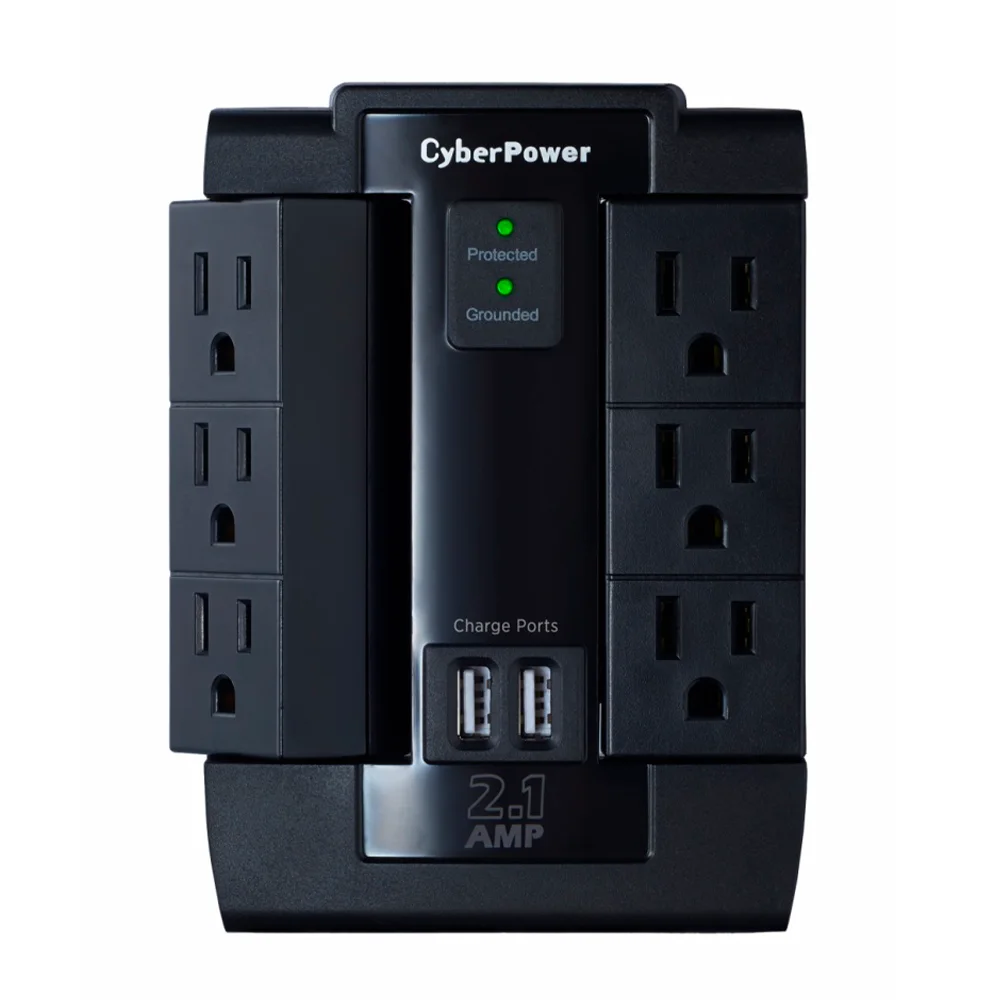 Supresor de Picos CyberPower P600WSURC1 / 6 Salidas / 2 Puertos USB / 1.200 Joules / P600WSURC1